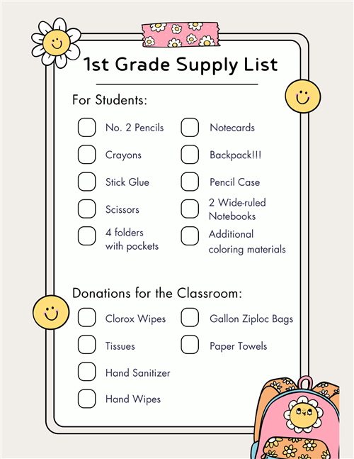 First Grade Supply List 2025
